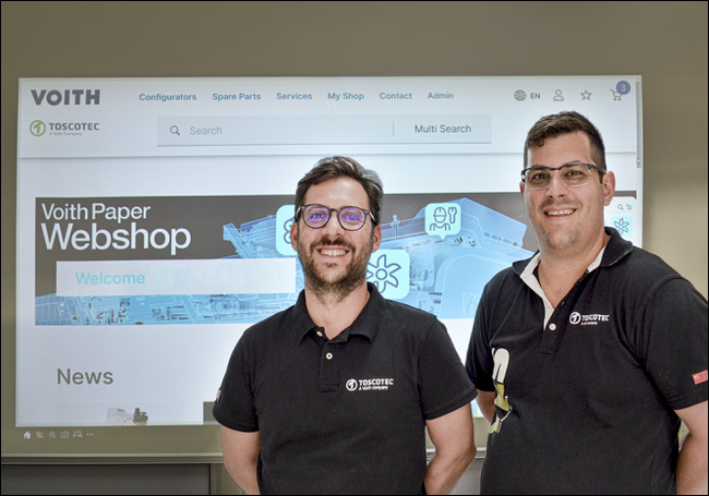Toscotec’s Webshop team (from left to right): Lorenzo Bonino, Spare Parts Technical Coordinator; Lorenzo Melani, Documentation Technical Coordinator. 